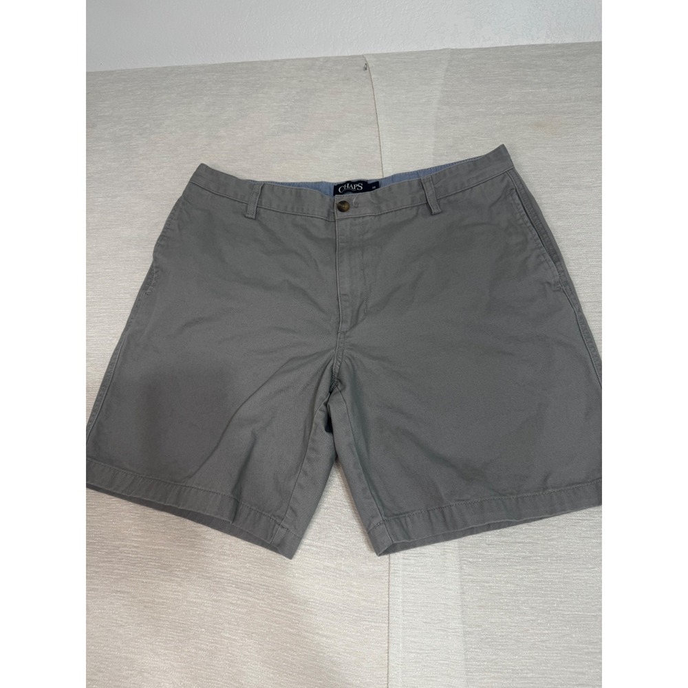 Chaps Mens Gray Chino Shorts Size 38 Flat Front 100% Cotton Casual Twill